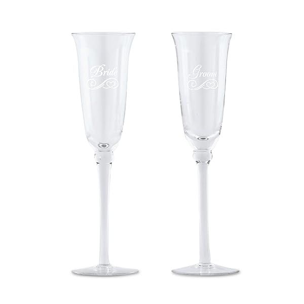 Refined Etched Flutes Bride and Groom Flute Set Elegant Wedding Toasting Glasses