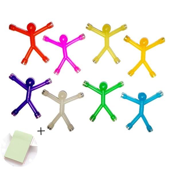 Mini Man Flexible Refrigerator Magnets 8 Pcs Cute Rubber Magnet Men with 100 Sheets Self-Stick Note Pads for Home and Office Use