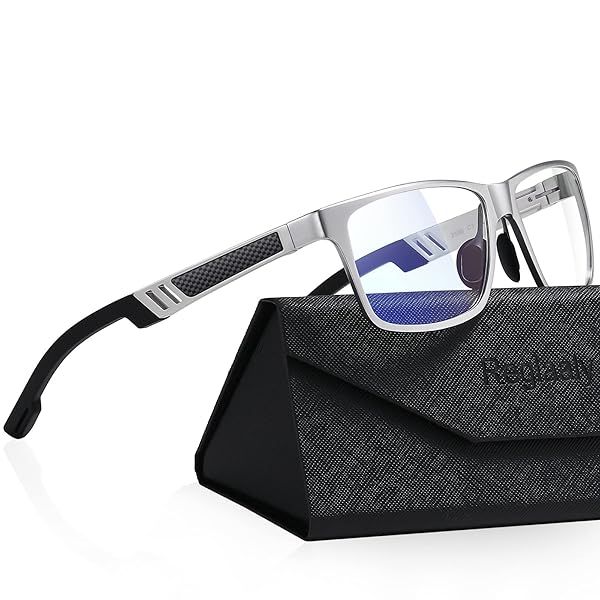 Reglaaly Blue Light Blocking Glasses for Men and Women Gaming Eyewear with Metal Frame in Silver