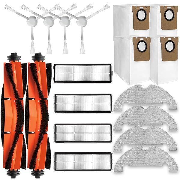 Replacement Parts Kit For Dreametech D10 Plus Robot Vacuum Cleaner RLS3D Accessories, 2 Main Roller Brush, 4 Side Brush, 4 Hepa Filter, 4 Mop Pad, 4