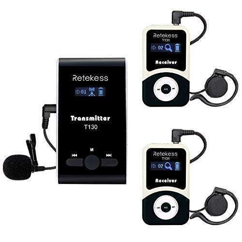 Retekess T130 Tour Guide System: High-Quality Sound, 99 Channels for Churches, Courts & Training - 1 Transmitter, 2 Receivers