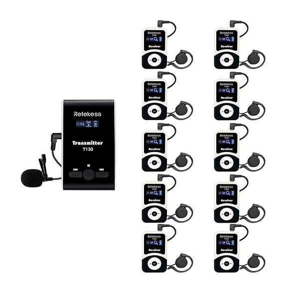 Retekess T130 Tour Guide System: Clear Sound Translation for Churches & Courts (1 Transmitter, 10 Receivers)