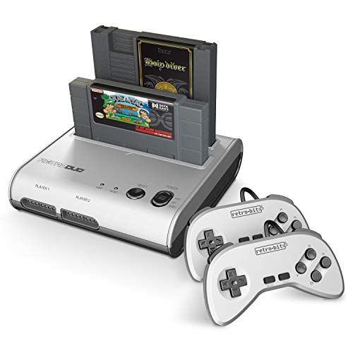Retro-Bit Retro Duo 2-in-1 Console: Play NES & SNES Games in Style - Silver/Black