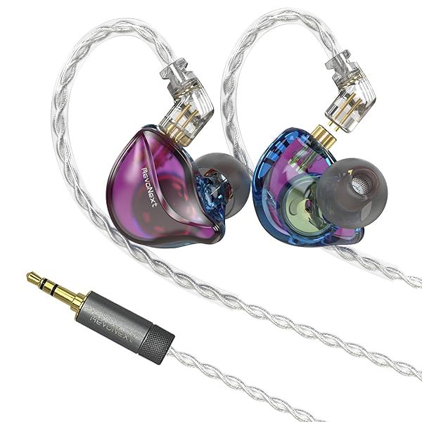 RevoNext HiFi Stereo Wired Earbuds with Microphone 2 Pin Detachable Cable for Musicians Drummers Singers Purple