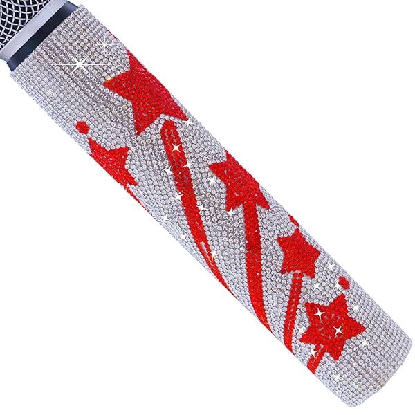 RhymKawa Microphone Cover for Wireless Mic SLX2 BLX2 SM58 Beta58 and Universal Transmitter Sparkle on Wedding Party Tours and TV Shows, Red Star