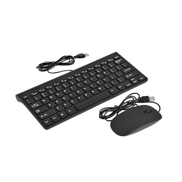 Richer-R Mini Wired Keyboard and Mouse Set Compact Lightweight Ultra Thin USB Combo for PC Laptop Black