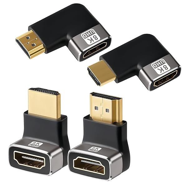 Right Angle 8K HDMI 2.1 Adapter 4 Pack Male to Female Vertical Connector Converter for 8K and 4K Support
