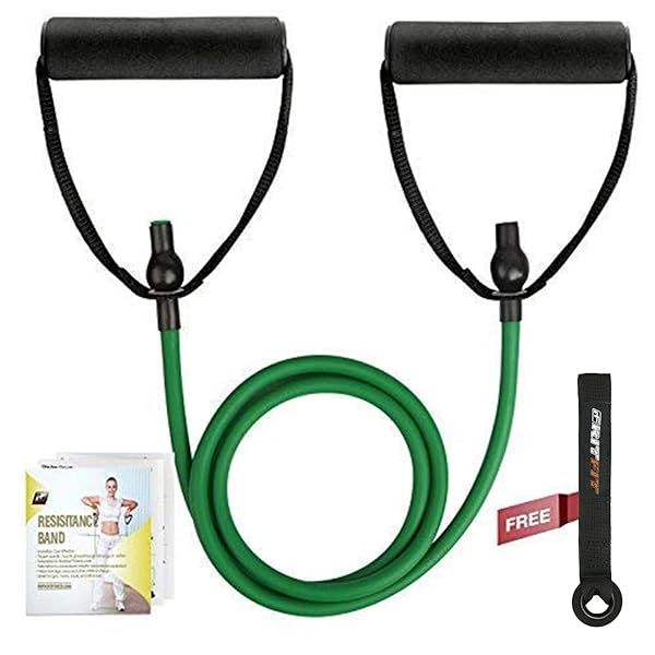 RitFit Single Resistance Exercise Band with Foam Handles & Door Anchor - Perfect for Therapy & Strength Training (Green, 5-10lbs)