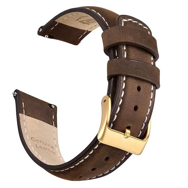 Ritche Quick Release Leather Watch Band 18mm to 24mm Saddle Brown White Gold Classic Strap