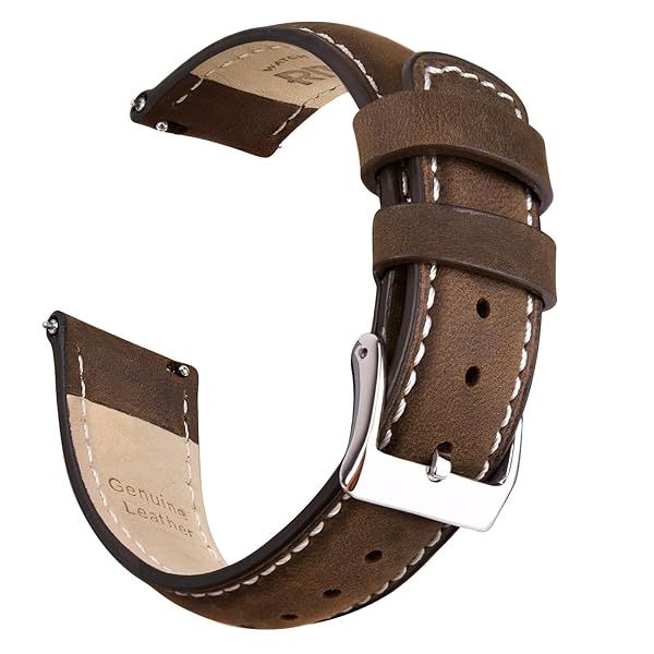 Ritche Quick Release Leather Watch Band 18mm to 24mm Vintage Saddle Brown White Silver Strap for Stylish Timepieces