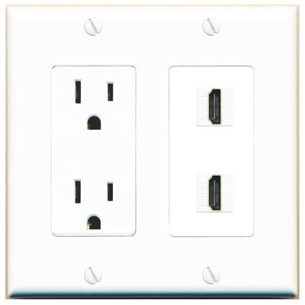 RiteAV 15 Amp Power Outlet 2 Port HDMI Decorative Wall Plate White