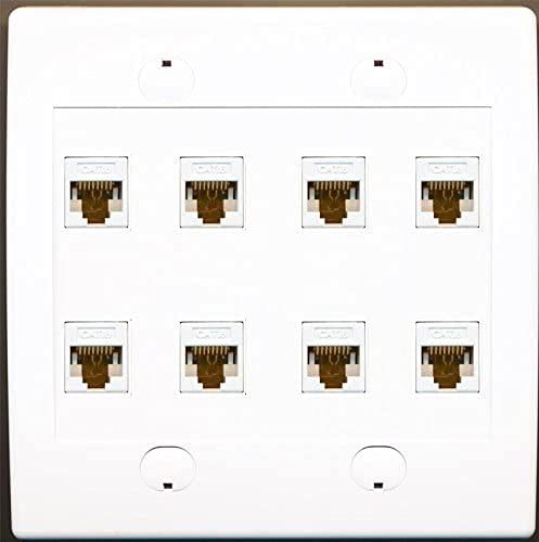 RiteAV 8 Port Flat Dual Gang Ethernet Cat6 RJ45 Network Wall Plate White