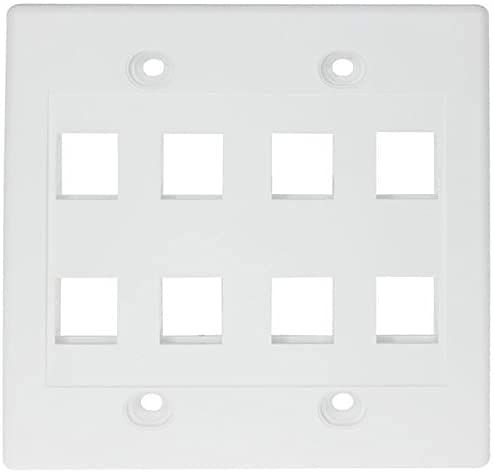 RiteAV Keystone Wall Plate Double Gang 8 Port White Flush Design for Easy Installation