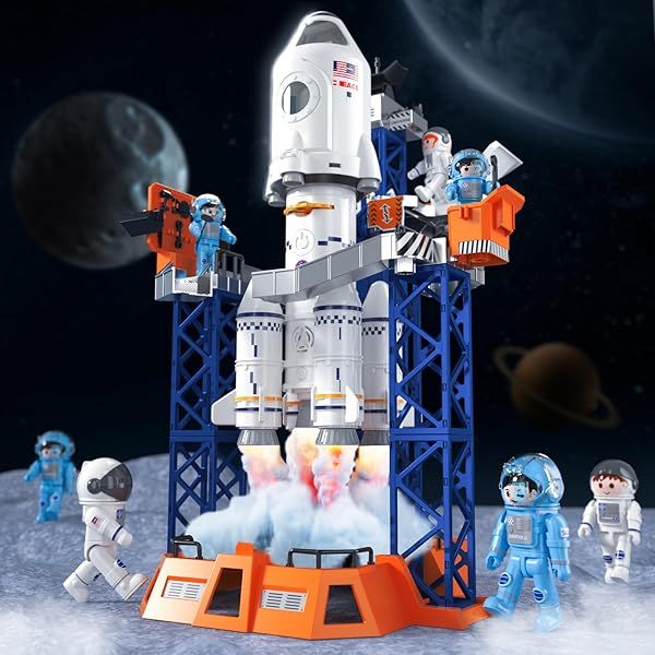 Rocket Launcher Space Shuttle Toys 2-in-1 STEM Building Aerospace Gift for Kids Ages 3 to 9 Indoor Outdoor Fun