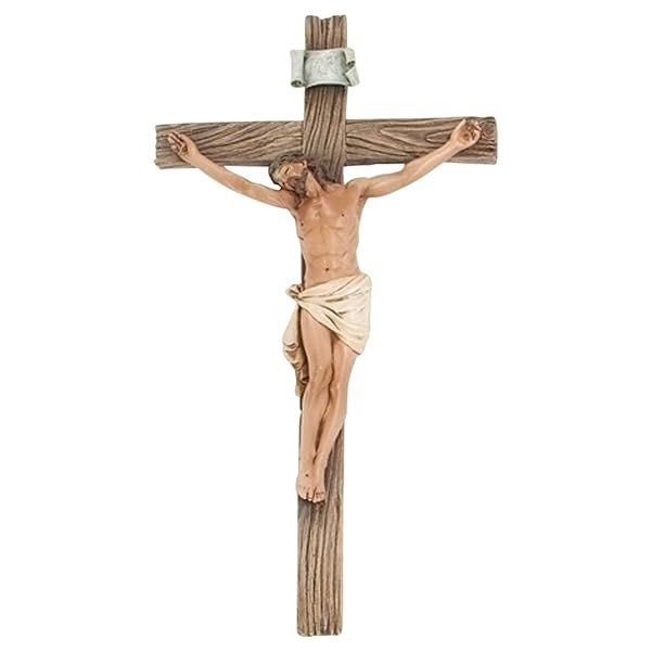 Roman Traditional Textured Wood Look 4.25x8 Resin Stone Wall Crucifix - Elegant Religious Decor