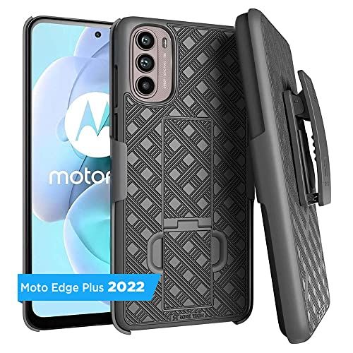 Rome Tech Belt Clip Phone Case for Motorola Edge Plus 2022 Plus 5G UW Edge Pro 30 XT22011 Rugged Shell Holster with Kickstand Black