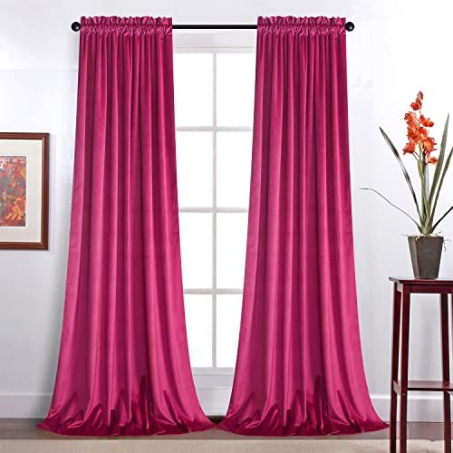 Roslynwood Velvet Curtains 84 Inches Long Hot Pink Blackout Drapes for Living Room Thermal Insulated Window Treatment 2 Panels