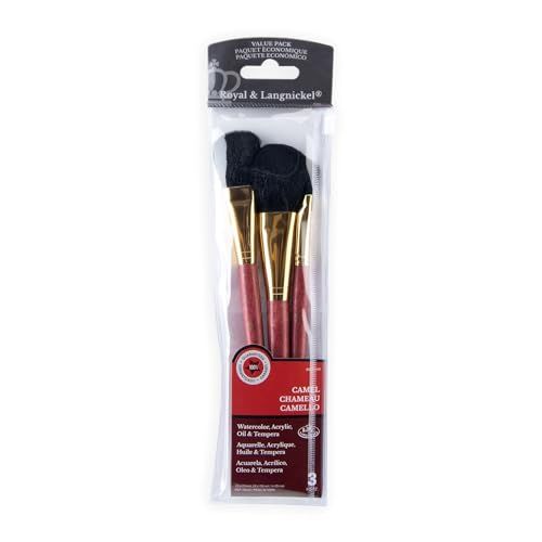 Royal Brush Camel Value Pack: 3-Piece Brush Set for Artists - Premium Quality & Versatile Use
