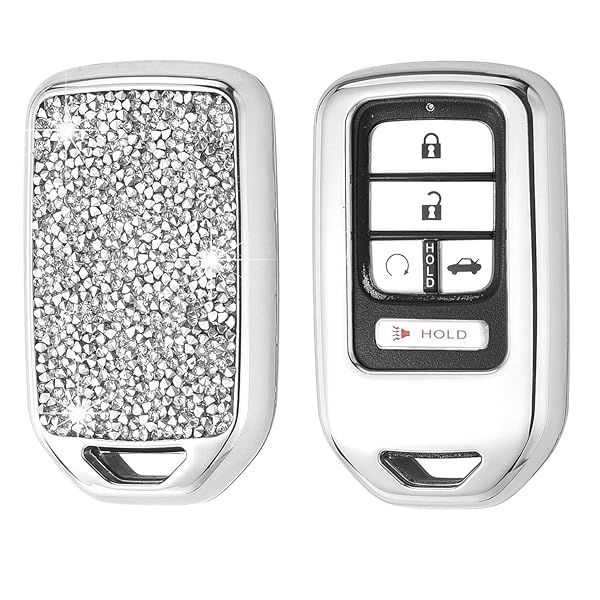 Royalfox(TM) upgrated 2 3 4 5 6 7 Buttons 3D Bling Diamond Crystals Smart Remote Key Fob case Cover for Honda Jade HR-V CR-V Accord Crider Vezel