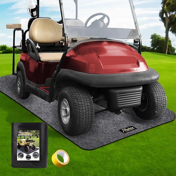 Roykaw Golf Cart Parking Mat Garage Floor Mat Compatible with EZGO, Club Car, Yamaha, ATV, UTV and Small Utility Vehicles, Slide-Resistant, Petroleum