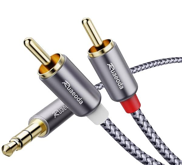 Ruaeoda 3.5mm to 2RCA Cable 6 Feet Braided AUX to 2Male 2RCA Audio Stereo Y Splitter Double Shielded for Audiophiles