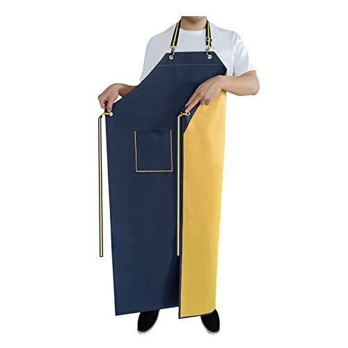 Waterproof Rubber Apron with Pockets for Dishwashing and Restaurant Use Adjustable Neck Strap Heavy Duty Chemical Resistant 47 Inch