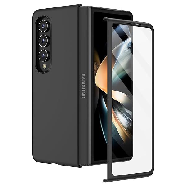 Ruky Galaxy Z Fold 4 Case: Ultra-Thin, Shockproof Full Body Cover with Built-in Screen Protector - Black