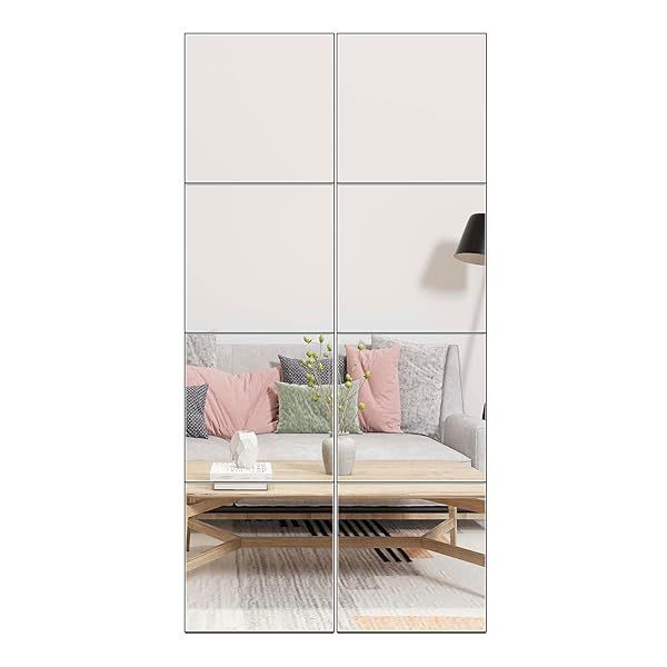 Ruomeng Full Length Mirror Tiles 12 Inch x 8Pcs Frameless Wall Mirror for Home Gym Vanity Bedroom Living Room
