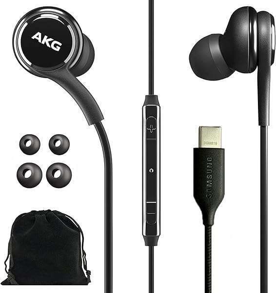SAMSUNG AKG Earbuds for Galaxy S23 Ultra - USB Type C In-Ear Headphones with Mic & Velvet Pouch - Black