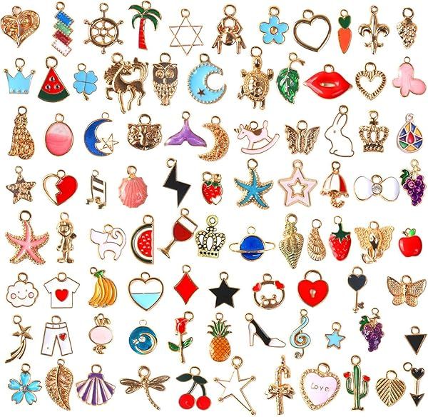 110pcs Gold Plated Enamel Pendants & Charms for Jewelry Making - SANNIX Necklace & Bracelet Supplies