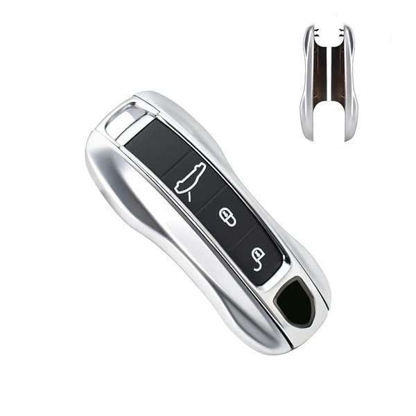 SANRILY Smart Key Fob Cover for Porsche Cayenne, 911, Taycan & Panamera 2020 - Durable ABS Plastic Key Protector in Silver