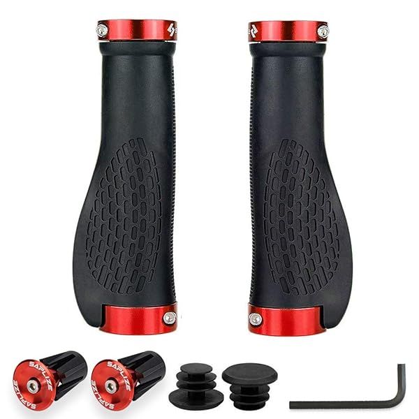 Shop SAPLIZE Ergonomic Bike Handlebar Grips PR11 - Black & Red with Aluminium End Caps for Ultimate Comfort