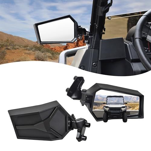 SAUTVS Adjustable Rearview Side Mirrors for Polaris Ranger 1000 XP 1000 Crew 2018-2025 Accessories, Folding Clear Rear View Side Mirrors (One Pair)