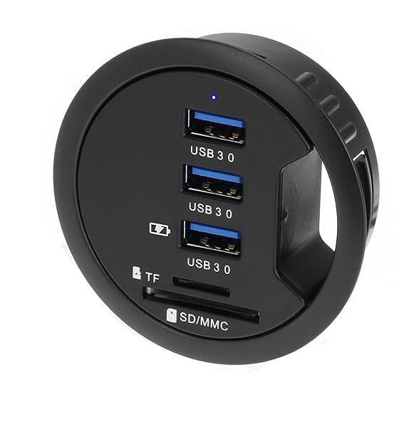 "SEDNA 2.5" Grommet Hole Desk Hub: USB 3.1 3-Port Charger & SD Card Reader"