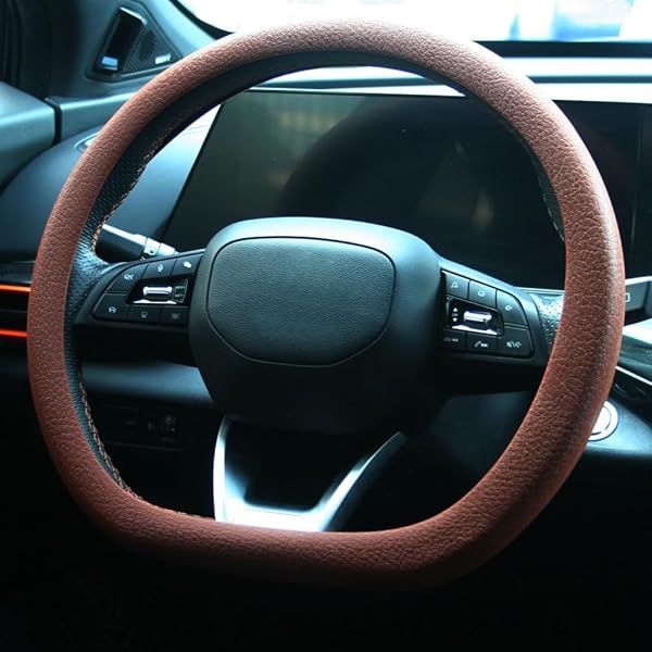 SEGADEN Leather Texture Soft Silicone Car Steering Wheel Cover Universal Anti-Slip Design 14-16 inch Protective Case Brown