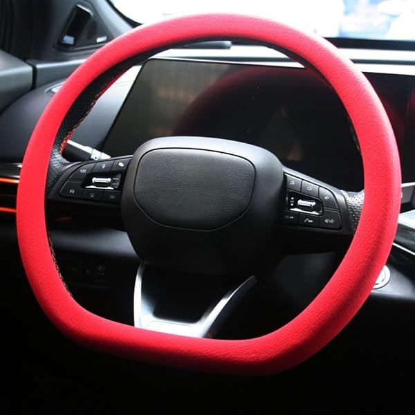SEGADEN Leather Texture Steering Wheel Cover - Anti-Slip Silicone, 14-16 Inch, Universal Fit, Red