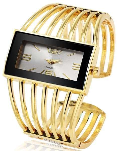 Luxury SENRUD Women's Cuff Bracelet Watch - Gold Rectangular Dial Analog Quartz Gift