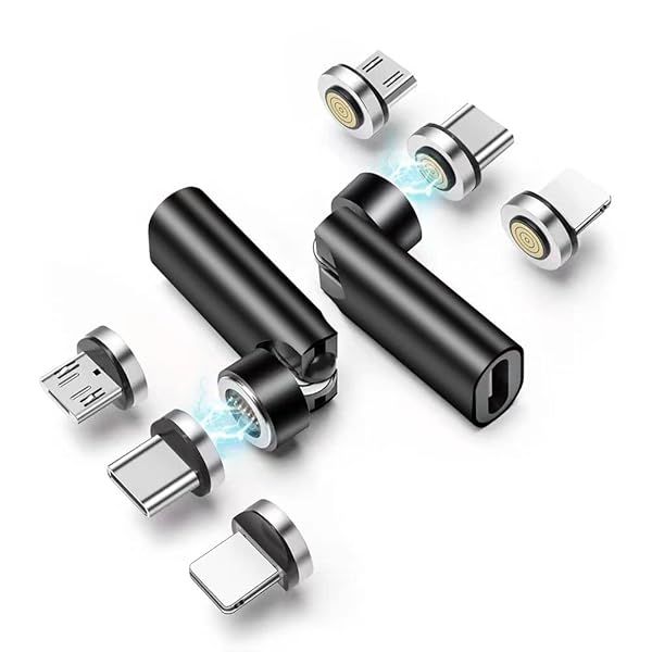 SHEEAST Magnetic USB C Adapter 2 Pack 540 Degree Rotaion 3 in 1 USB C Magnetic Adapter QC 3.0 Fast Charging Max Support 3A, Black