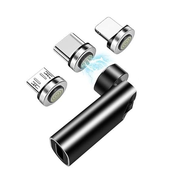 SHEEAST USB C Magnetic Adapter 3 in 1 Magnetic USB C Adapter 540 Degree Rotaion QC 3.0 Fast Charging Max Support 3A, Black