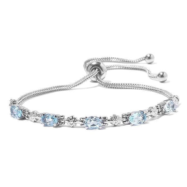 Shop LC November Birthstone Bracelet: Unique Sky Blue Topaz Jewelry Gift for Women - Adjustable Stainless Steel Fashion