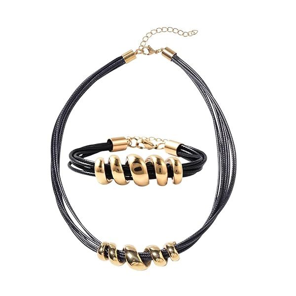 Shop LC Leather Western Jewelry for Women Black Choker Necklace and Cuff Bracelet Faux Cord Charm Birthday Gifts