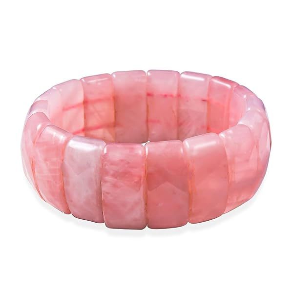 SHOP LC Rose Quartz Stretch Bracelet for Women and Men - Trendy Pink Jewelry for Anxiety and Beachy Vibes - Perfect Birthday Gift