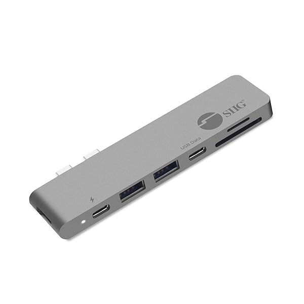 SIIG Thunderbolt 3 Aluminum USB Type C Hub with 4K HDMI SD Card Reader and USB Ports for MacBook 13 and 15 Space Gray