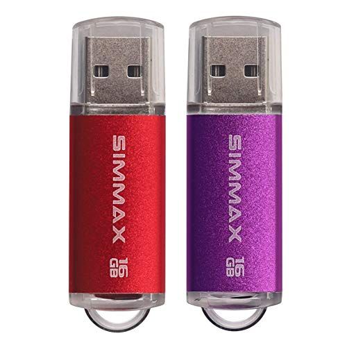 SIMMAX 16GB USB Flash Drives 2 Pack - USB 2.0 Memory Stick with LED Indicator (Red & Purple) - Fast Data Storage Solution