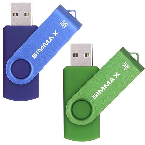 SIMMAX 32GB USB Flash Drives 2 Pack - Swivel Design USB 2.0 Thumb Drives in Blue & Green