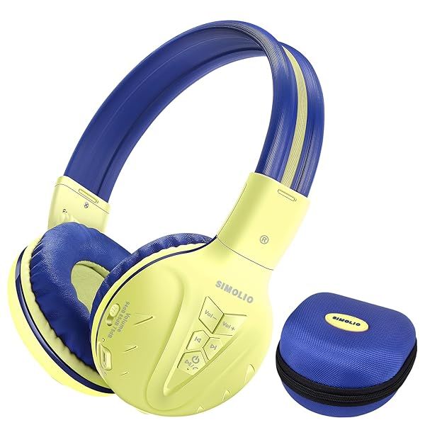 SIMOLIO Kids Wireless Bluetooth Headphones with Microphone Volume Limit Foldable Over-Ear Headset for Boys Girls Children Yellow