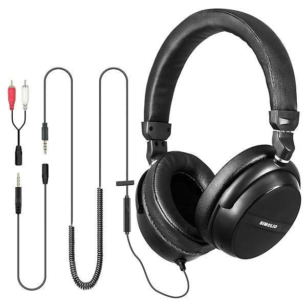 SIMOLIO 21.6FT Wired Headphones for TV & PC with Volume Control, Mic & Fold-Flat Design - SM-906TV