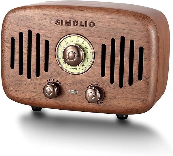 SIMOLIO Vintage Radio Retro Bluetooth Speakers with Powerful Stereo Sound and FM Radio in Black Walnut Wood Ideal Gift for Music Lovers