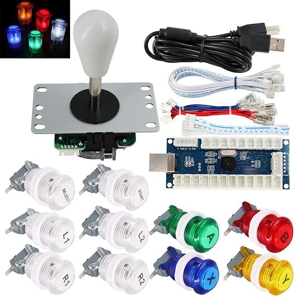 SJ JX Arcade Game Stick DIY Kit with LED Buttons and USB Encoder for PC MAME Raspberry Pi Color Mix