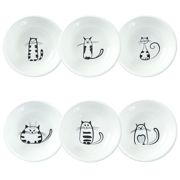 Set of 6 SOCOSY Cute Cat Ceramic Dipping Bowls - Perfect for Sauces, Sushi & Appetizers